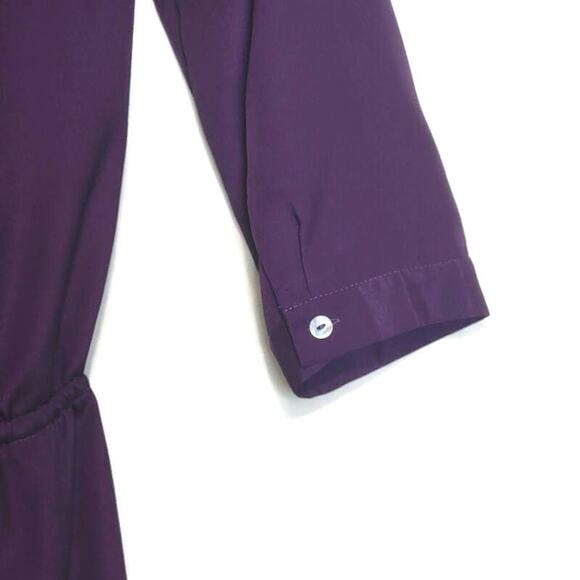 Aqua V Neck Purple Mini Dress Long Sleeve Drawstring Tie Waist Workwear Party S - Picture 10 of 13